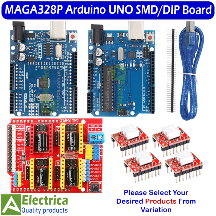 Arduino Uno SMP/ DIP CNC Shield V3 Engraving Machine 3D Printe A4988 Driver Expansion Board For Arduino & UNO USB Cable by Electrica