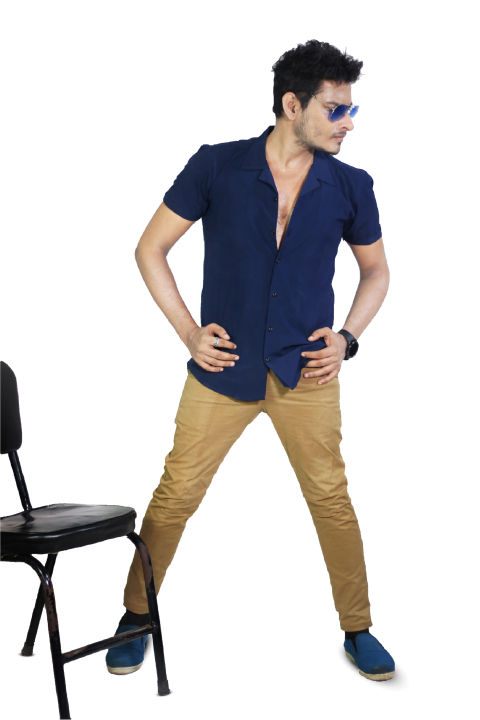 Auditors®️ Mens Casual & Formal Cotton Lycra Power Stretchable Summer Half Sleeves Cuban Collar Shirt Navy Blue Colour 100% Pure Cotton Lycra Fabric