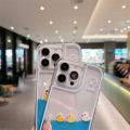Floating Blue Liquid Quicksand Cartoon Duck Icon Case Cover For iPhone 15 Pro Max 14 11 12 13 Soft Frame Hard Back Clear Coque. 
