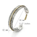 Vintage Carved Pattern Feather Bangle Bracelet Creative Design Opening Adjustable Men and Women's Models. 