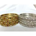 Golden/Silver Alloy Rhinestones 4 Piece Bangles For Girls-Golden Bang-Elegant  Gold Bangle Wedding Gifts Set for girls. 