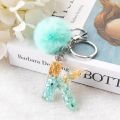 1Pc Blue Pompom Letter Keychain Words Keyring with Puffer Ball Glitter Gradient Color Resin Crafts Handbag Charms. 