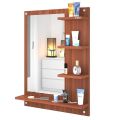 Wooden Wall-Mounted Vanity Table with Mirror, Shelves & Storage. 
