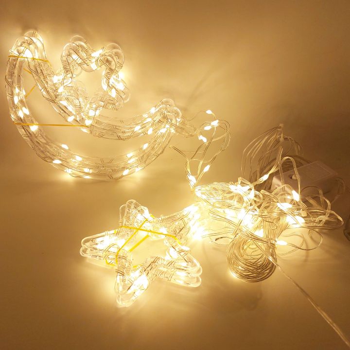 CRESCENT STAR FAIRY LIGHT - 5 CRESCENT 5 STARS ELECTRIC FAIRY LIGHT WARM COLOR ROOM DECORATION FAIRY LIGHT