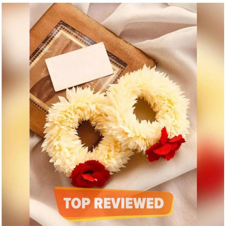 Pack of 02 - Artificial Gajra Flower kangan for Wedding Jewellery Reuseable White with Red Flower