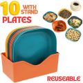 6/10 Multi-Function Spit Bone Dish Set – Food Grade Plastic Plates with Stand, Round & Square Dining Plates for Easy Serving. 