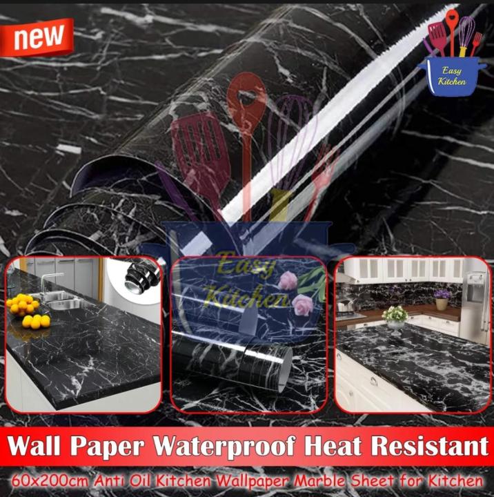 Waterproof Heat Resistant Self Adhesive Anti Oil Kitchen Wallpaper Marble Sheet for Kitchen 60x200cm Wall Paper- Aftab Karachi