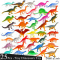 25 Pcs - Wild Rubber Dinosaur Jurassic Park Animal Action Figure World Jungle Zoo Toys Set - Mini Tiny dinosaurs Animals For Kids Boys Girls Fun Playing Prank Play Toy. 