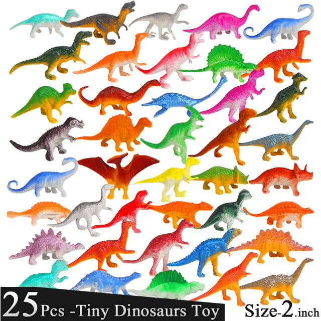 25 Pcs - Wild Rubber Dinosaur Jurassic Park Animal Action Figure World Jungle Zoo Toys Set - Mini Tiny dinosaurs Animals For Kids Boys Girls Fun Playing Prank Play Toy