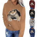 Women Hoodie Animal Pattern Warm Pure Color Sweatshirt. 