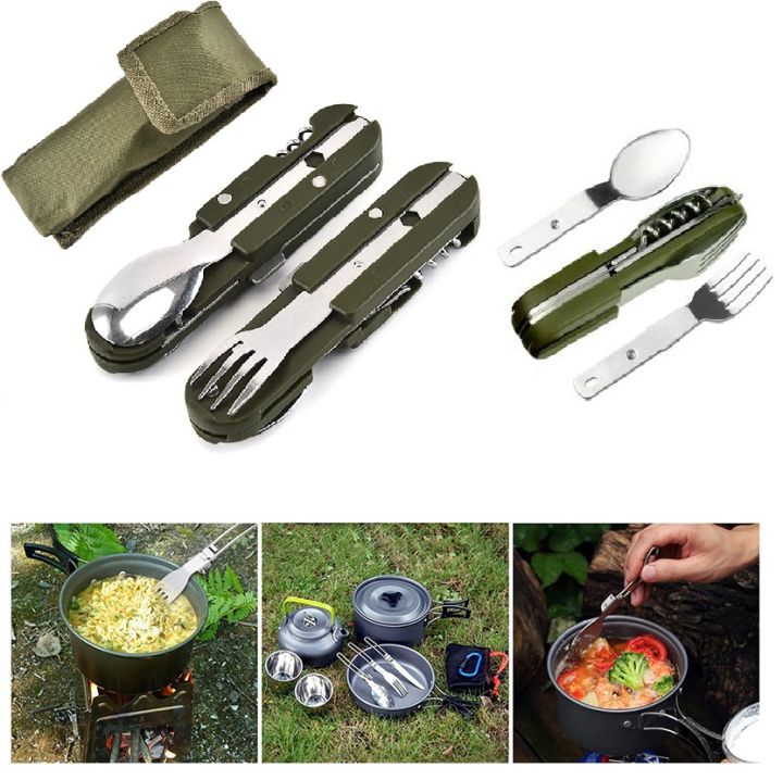 Tour Cutlery Set Folding Cutlery Set 6 In 1 Stainless Steel Camping Set Kitchen Set Table Set Portable Cutlery Set Army Green Small And Portable