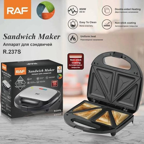 RAF Imported National 2-Slice Sandwich Maker with Non-Stick Plates – Perfect for Grilled Cheese, Steak & Breakfast Sandwiches