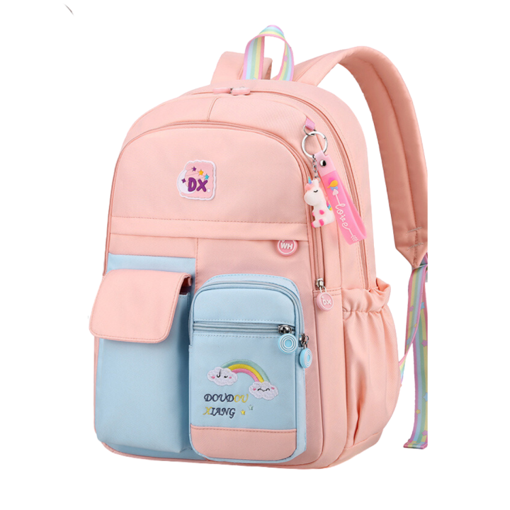 Rabify Korean Girls Style Multi-Pockets Premium Trendy School Bag Backpack for School Girls Primary Section School Bag for Girls