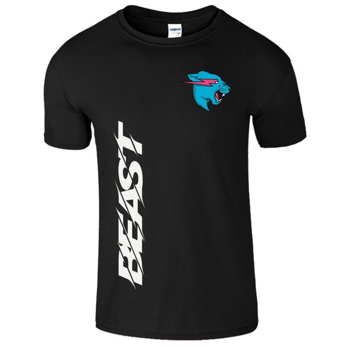 Black Mr Beast T shirt Facon Beast Youtuber Cotton For Mens