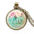 Faith Dream Love Hope Vintage Believe Art Letter Printed Glass Cabochon Pendant Necklace For Women Men Quote S. 