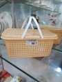 Premium Basket with Handle & Lid For Outdoor Carry - Top Quality Plastic Basket For Picnic & Travel - Carry Basket for Daily Use - Baby Clothes Basket (12 inch length 8 inch width 6 inch height). 