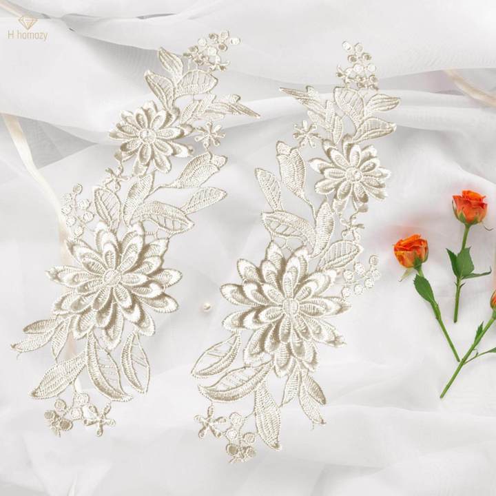 2Pcs Lace Applique Flower Embroidery Applique for DIY Jeans Evening Dress