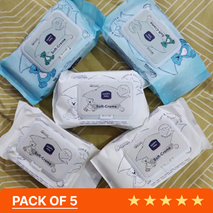 Soft Creme Cotton Baby Wipes - Pack of 5