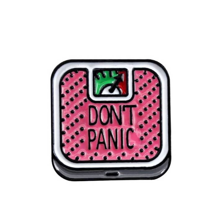 English Letter Don't Panic Weight Scale Badge Collar Brooch Pin Lapel Jewelry