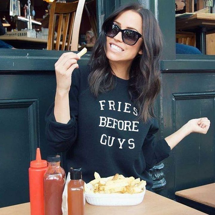 Fries Before Guys Printed Cotton Fleece Sweat Pull Over For Woman