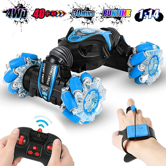Gesture Sensing RC Stunt Twist Car Double Flip for Boys Girls Kids Toy with Light & Music, 4WD Off Road Vehicle Truck Toys Double Sided 360° Rotating 2.4GHz Remote Control Watch Car Twister 4 Wheel Hand Sensor Move Cars Chargeable