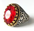 Silver and Gold Touching Ring with beautiful Red stone ring for men. 