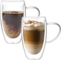 350/450ml Double Wall Glass Coffee Mugs Insulated Clear Borosilicate Glasses Cup With Handle Juice Milk Tea Cups For Gifts. 