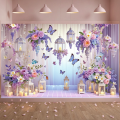 Butterfly Backdrop Wedding Cake Smash Purple Banner Flower Pink Background for Birthday. 