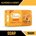 ILHAM - ALMOND & HONEY BEAUTY SOAP PREMIUM QUALITY FRAGRANT 150 GMS BEAUTY SOAP BAR SOAP  - MOISTURIZING SOAP - BUNDLE PACK OF 4 BRANDED BATH AND BODY SOAP - SKIN CARE SOAP - SKIN  SOAP - ALMOND SOAP. 