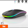 RGB Wireless Mouse - Slim & Silent 7 Colour LED Lights - Dual Mode 2.4G & Bluetooth Rechargable Portable Optical Office Mouse With USB Receiver - 3 Adjustable DPI Levels for Notebook, PC, Computer, MacBook. 