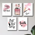 set of 5 make up themed girls room decore wall art wooden sticky Phototile frames. 