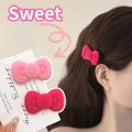 Headwear - For Girls Women - Fashion - Hair Ornaments - Sweet - Small Flocking Hairpins - Side Bangs Clip - Velvet Bowknot Hair Clips - Autumn Winter - Pink - Kawaii. 