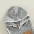 Infant Baby Boy 2 Pieces Outfits, Patchwork Hooded Sleeveless Tank Tops + Elastic Waist Solid Color Shorts Summer Set. 