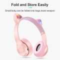 Cat Ear Wireless Headphones Bluetooth 5.0 Large Capacity Cute Cartoon Earphones Computer Game Sports Music Headset with Mic. 