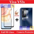 Vivo Y53s Glass Protector 9D|5D|6D|10D|11D|21D Black Tempered Glass Screen Protector Full Glue Edge To Edge + Back Camera 9H Gorilla Flexible Protector For Vivo Y53s. 