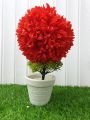 Artificial Boll Shape Flower With Pot Decoration Piece -White Best for home and office use. 