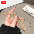 【AmbitionmA】Women Fake Glasses Anti-blue Light Large Frame Glasses Transparent Lens Metal Frame Oversize Eyeglasses UV400 Protection Eyewear. 