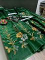 Kamal Trader Katan Silk 2-Piece Unstitched Embroidered Suit for Women – Shirt & Plain Trouser | Party Wear | New Trendy Design 2025. 