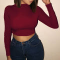 Women Bodycon T Shirt Autunmn Women Long Sleeve O-neck Crop Top Modis Sheath T Shirt Fashion Autumn Solid Tops. 