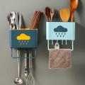 Plastic Cutlery Holder for Kitchen Spoon Holder for Kitchen Wall Hanging 4 Hooks with Towel Holder for Kitchen Wall Mounted Self Adhesive. 