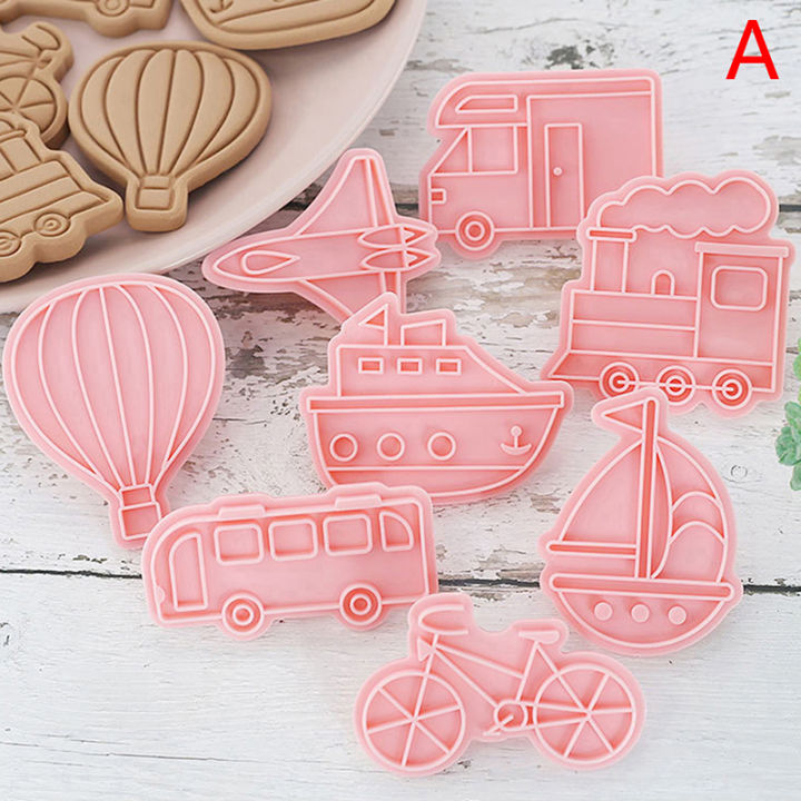 8Pcs/set Vehicle Engineering Car 3D Cartoon Cookie Mold Biscuit Cutter Stamps DIY Fondant Plunger Cake Tools Kitchen Baking Pastry Bakeware Baking Tool