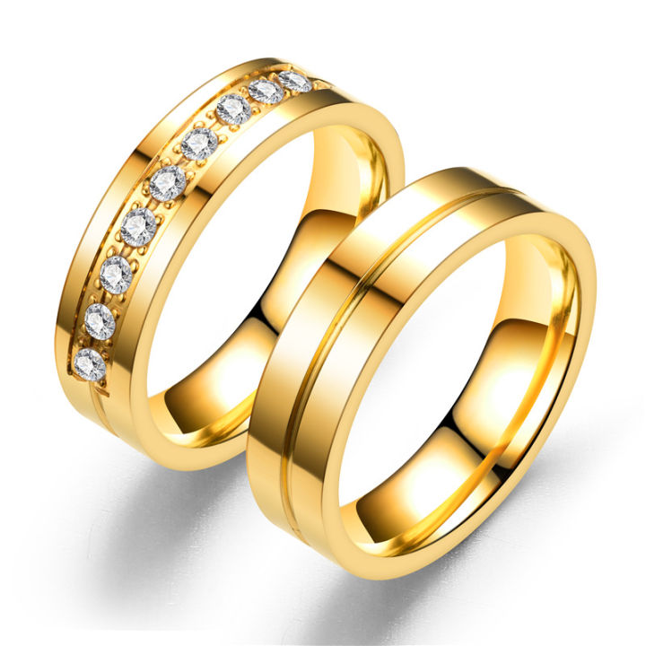 Fashion Stainless Steel Couple Rings Jewelry Minimalism Gold Plated Wedding Rings 18k Couple Stainless Steel Rings for Women Men