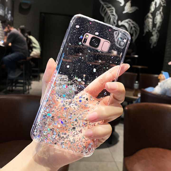 Maitus for Samsung Galaxy S8 Back Cover Luxury Glitter Sequins Gold Foil Starry Bling Cases Clear Soft Silicone Bumper Shining Mobile Phone Protective Case for Girls Boy