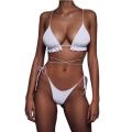 Women's Fashion Solid Color Backless Split Swimsuit Set  Lace Up Straped Bikini Two Piece Bathing Suit. 