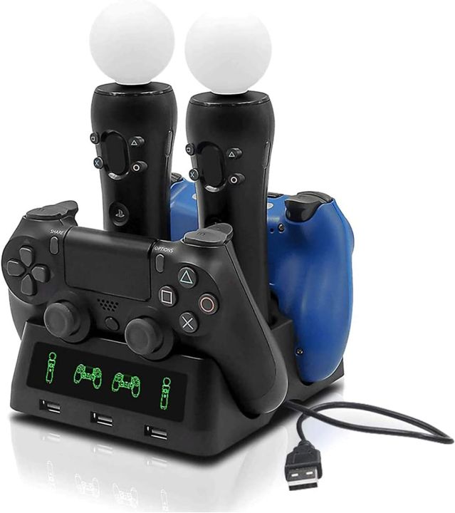 Tihokile PS4 Move Controller Charging Station, PS4 Controller Charging Station with LED Display and 3 Front USB Ports, PS4 Charger Docking Station for PS4 VR Games, for PS4 Controller/PS VR Controller