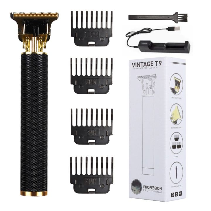ORIGINAL VINTAGE T9 metal RECHARGEABLE Electric Hair CLIPPER Cutting Machine Professional Hair Barber Trimmer For Men T9 Clipper Shaver CORDLESS steel body