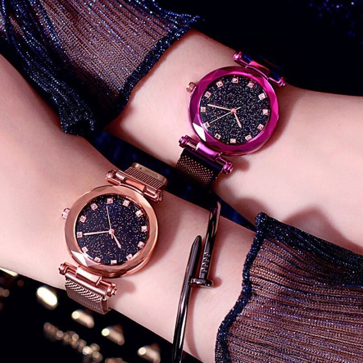 Fashion Women Mesh Magnet Buckle Starry Sky Luxury Fashion Watch