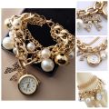 Luxury Gold Pearls Crystal Analog watch and Bracelet Watch For Women & watch for girls. 