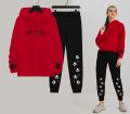 Winter Fleece Casual Meow Printed Hoodie and Trouser Set Track Suit for Girls and Women. 