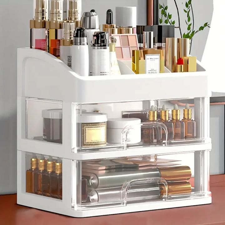 Makeup%20%7C%20Jewelry%20Storage%20Holder%20Box%20with%201/2%20Big%20Drawer%20Layers,%20Transparent%20Design,%20Large%20Number%20of%20Items,%20Ideal%20for%20Displaying%20in%20the%20Organizer%20Or%20on%20a%20Dressing%20Table,%20Perfect%20for%20Organizing%20makeup%20on%20a%20Beauty%20Parlour%20Desktop%20-%20Image%202